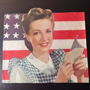 Vintage 1943 WWII Ration Book Illustration | American Housewife Propaganda Art